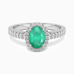 Classic Oval Emerald Halo Ring in Sterling Silver