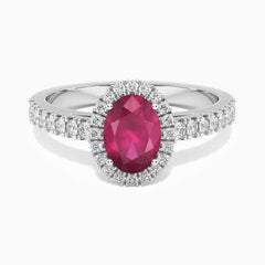 Classic Oval Ruby Halo Ring in Sterling Silver
