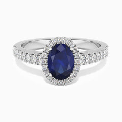 Classic Oval Sapphire Halo Ring in Sterling Silver