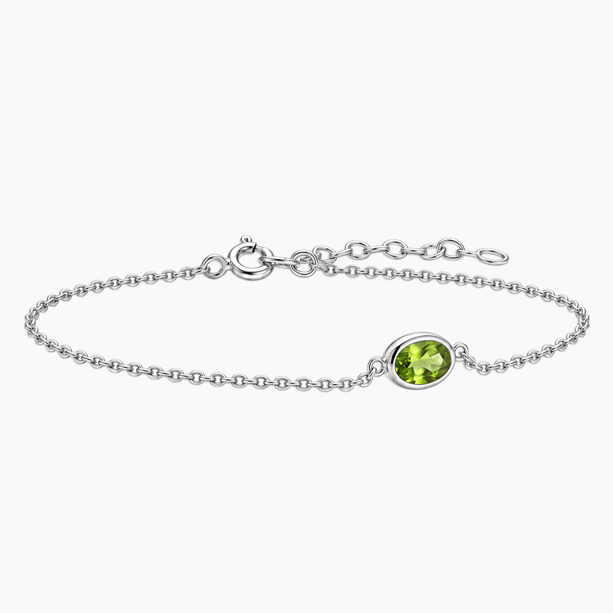 Peridot Oval Solitaire Bracelet in Sterling Silver – August Birthstone | Irosk