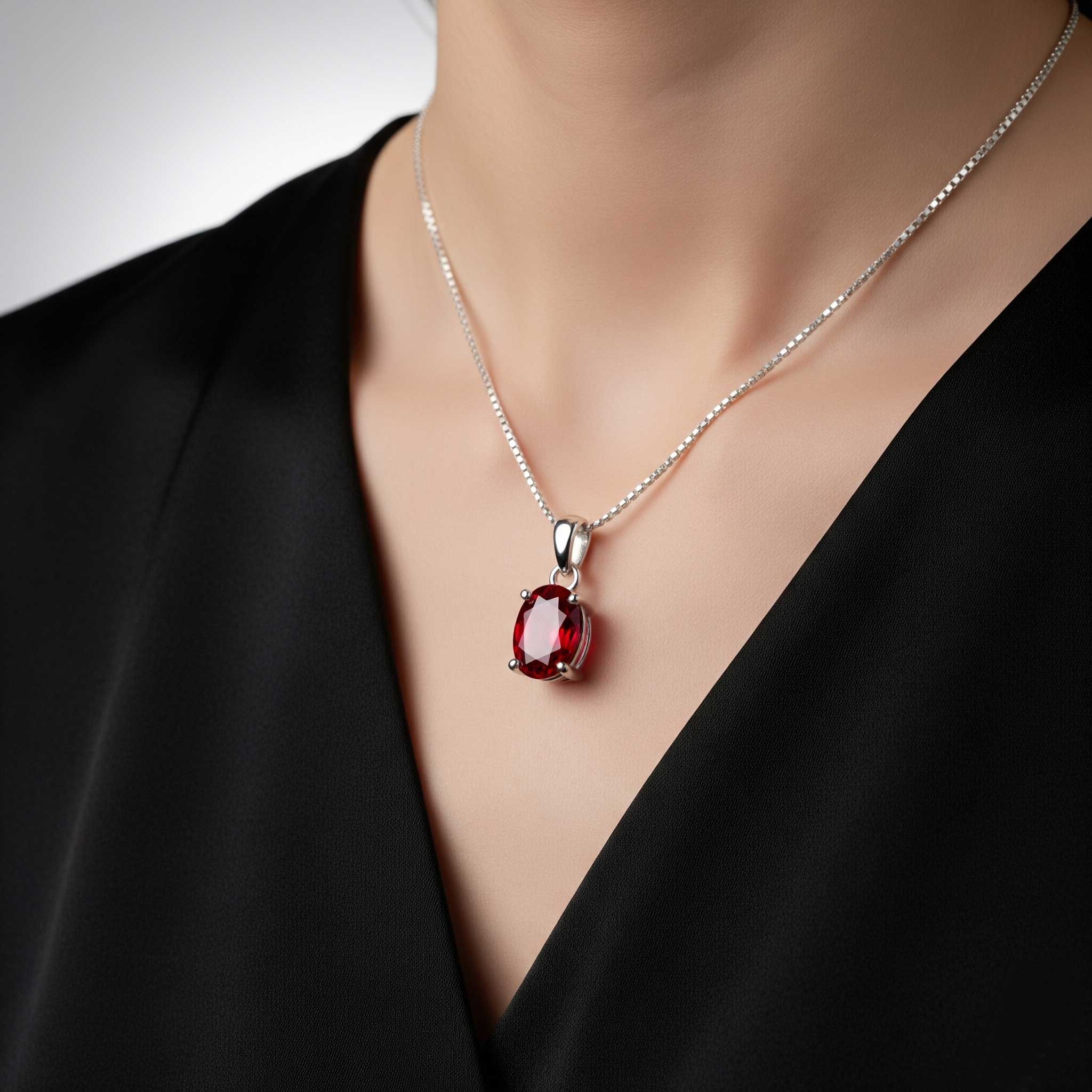 ruby oval pendant on model