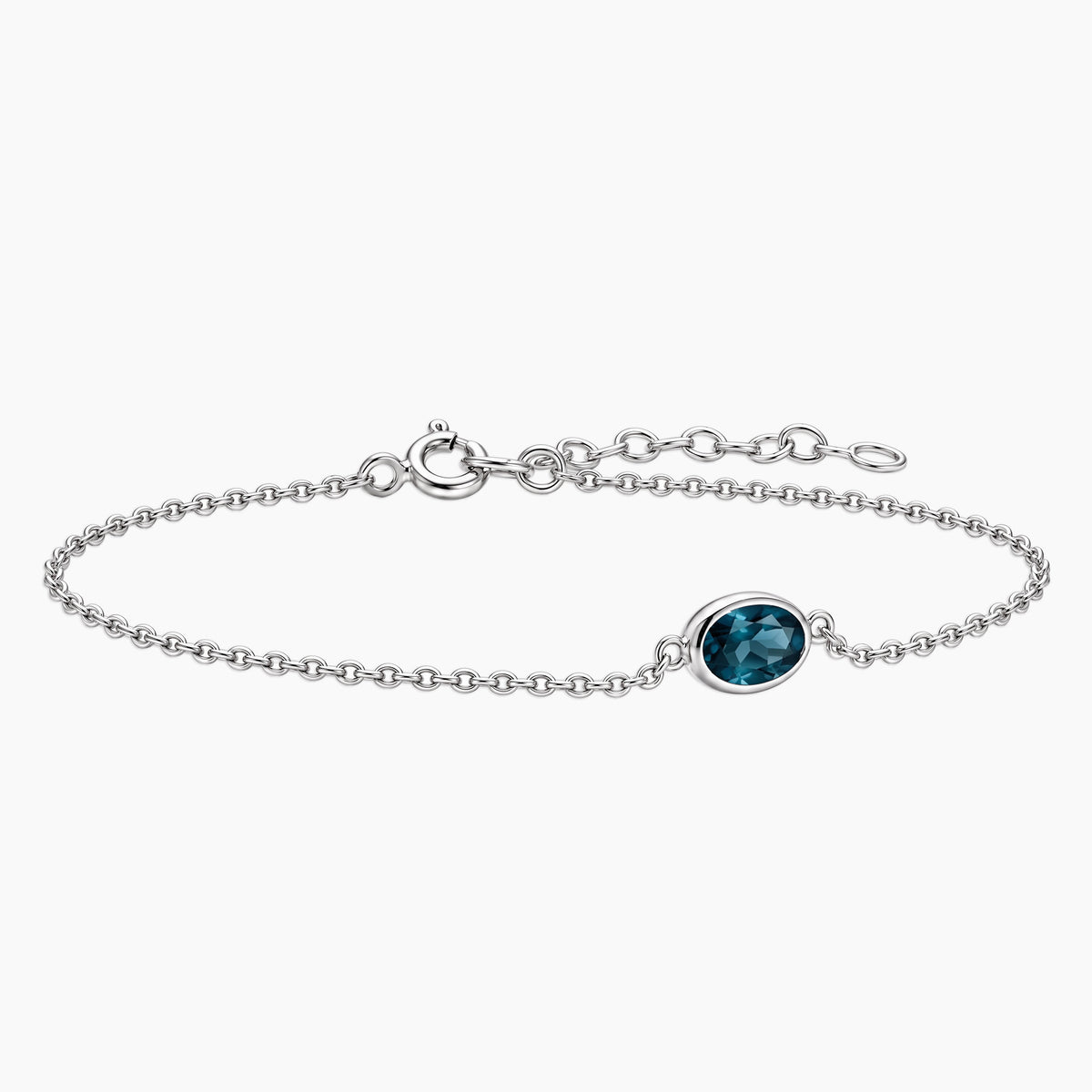 London Blue Topaz Oval Solitaire Bracelet in Sterling Silver – December Birthstone | Irosk