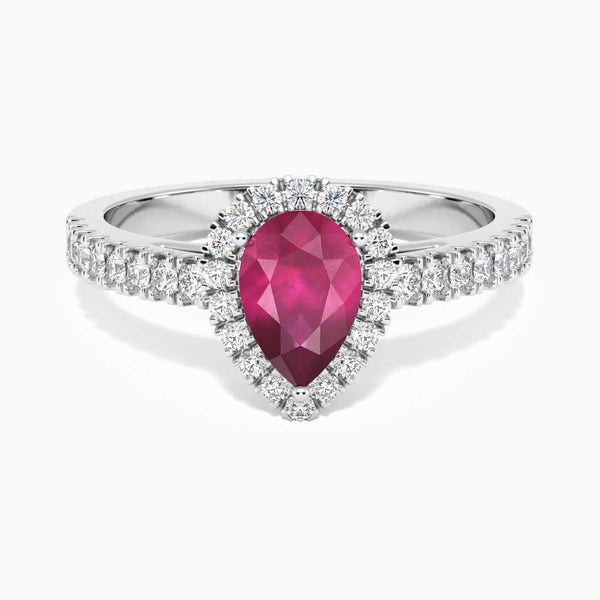 top view of pear shape ruby ring