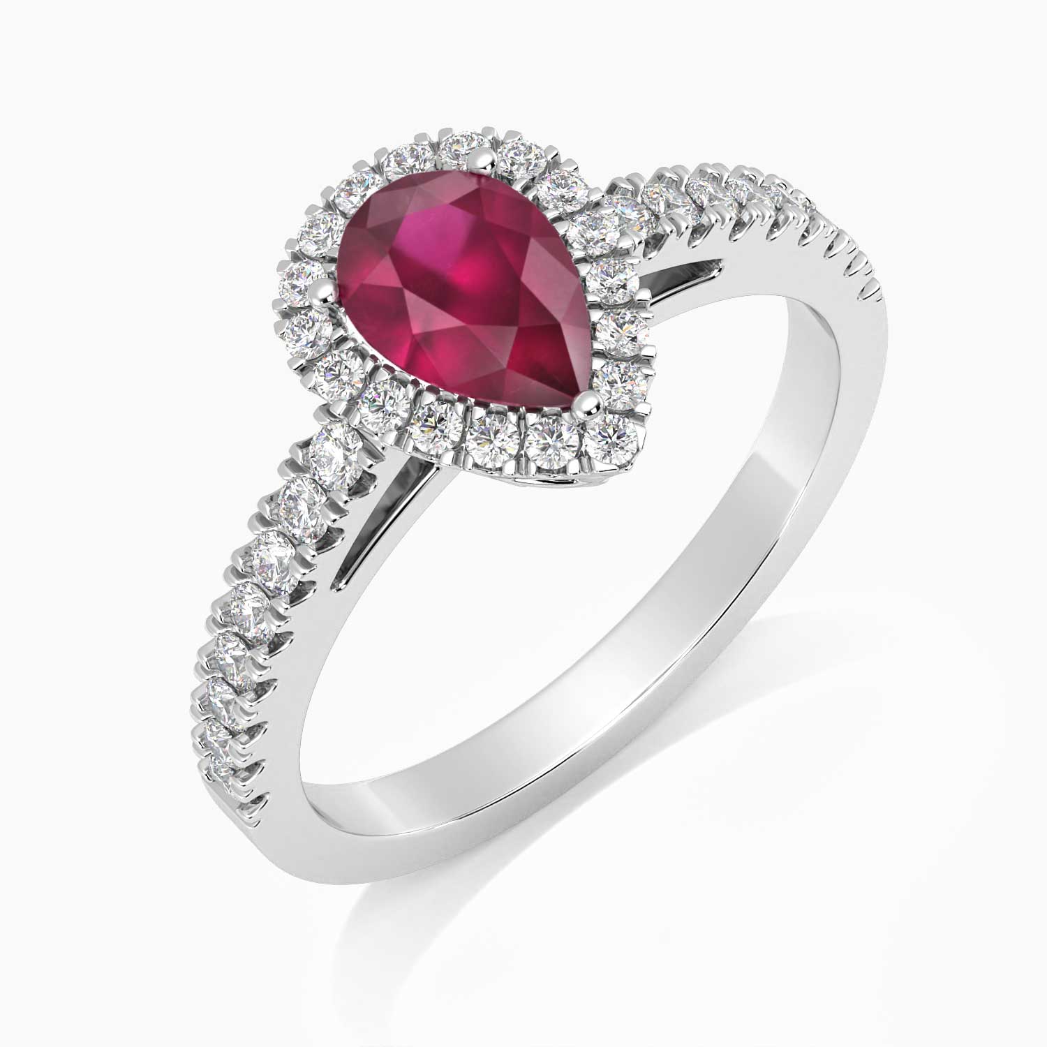 side view of pear shape ruby ring