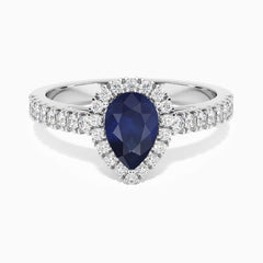Classic Pear Sapphire Halo Ring in Sterling Silver