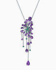 Amethyst & Lab Emerald Drop Pendant Necklace in Silver | Gun Metal Plating