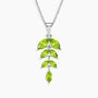Peridot marquise cut leaf necklace with  green gemstones on a white background