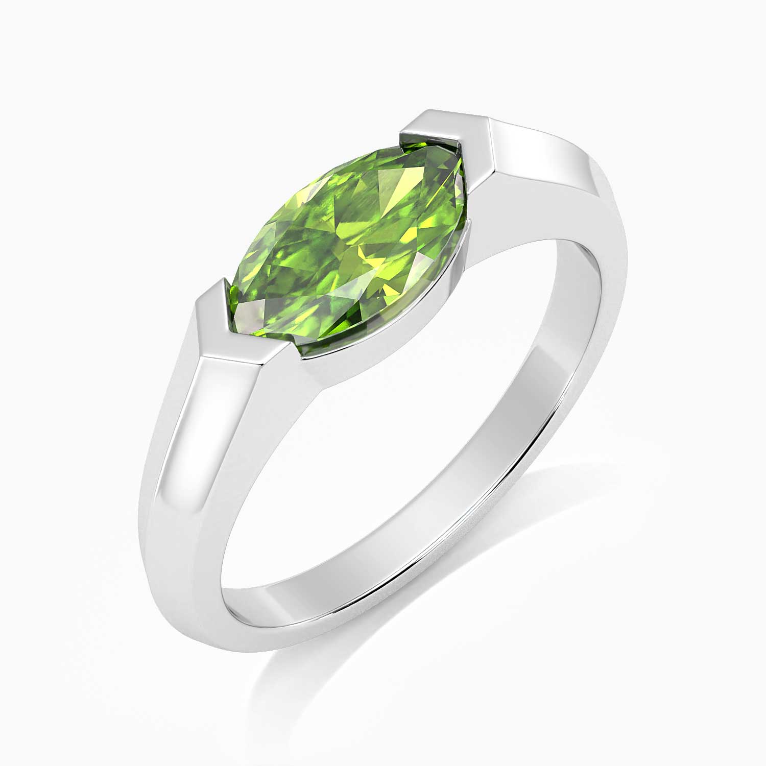 side view of marquise cut peridot ring