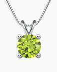 Round Cut Peridot Necklace in Sterling Silver with Box Chain