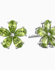 Peridot Flower Petal Stud Earrings in Sterling Silver