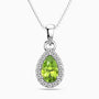 Silver pendant with a green peridot gemstone on a white background