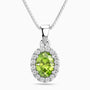 Oval Peridot Halo Pendant Necklace – Sterling Silver Birthstone Jewellery | Irosk