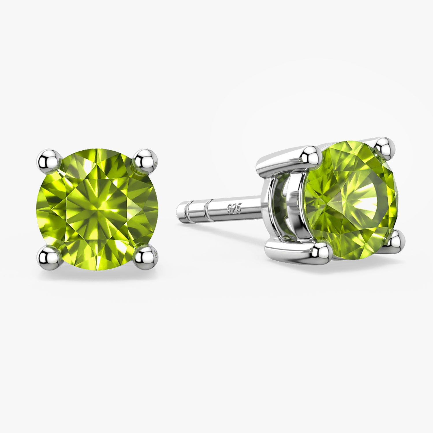round shape peridot stud earrings on white background