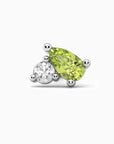 Irosk® sterling silver stud earrings with pear-cut peridot and round diamond simulant in a prong setting