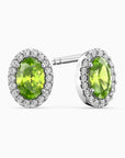 Oval Peridot Halo Stud Earrings – Sterling Silver | Irosk