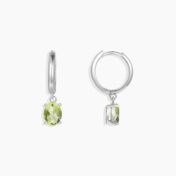 Front Photo View: Peridot Olivia Hoops with Dangling Oval Gemstones