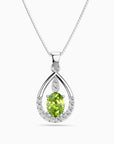 Peridot Teardrop Halo Pendant Necklace in Sterling Silver – August Birthstone | Irosk ®