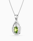 Peridot Teardrop Halo Pendant Necklace in Sterling Silver – August Birthstone | Irosk ®