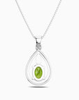 Peridot Teardrop Halo Pendant Necklace in Sterling Silver – August Birthstone | Irosk ®