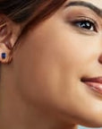 Timeless Serenity – Emerald-Cut Sapphire Stud Earrings in Silver