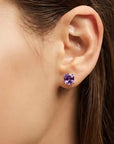 Cushion Cut Stud Earrings in Sterling Silver -  Amethyst