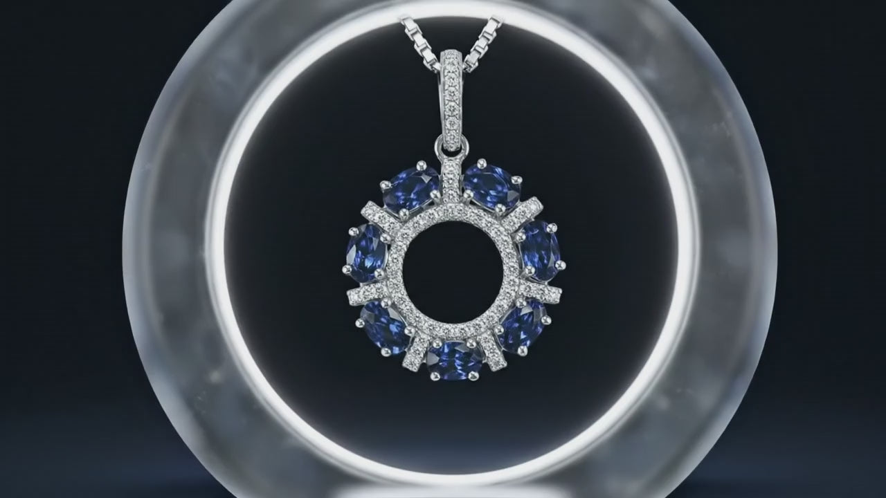 sapphire round cluster pendant in silver