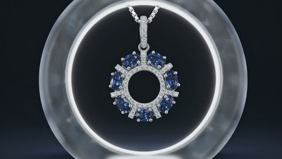 sapphire round cluster pendant in silver