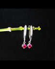 Round Ruby Drop Hoop Earrings in Silver - Irosk Australia ®