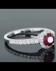 360 degree view of round cut ruby halo ring