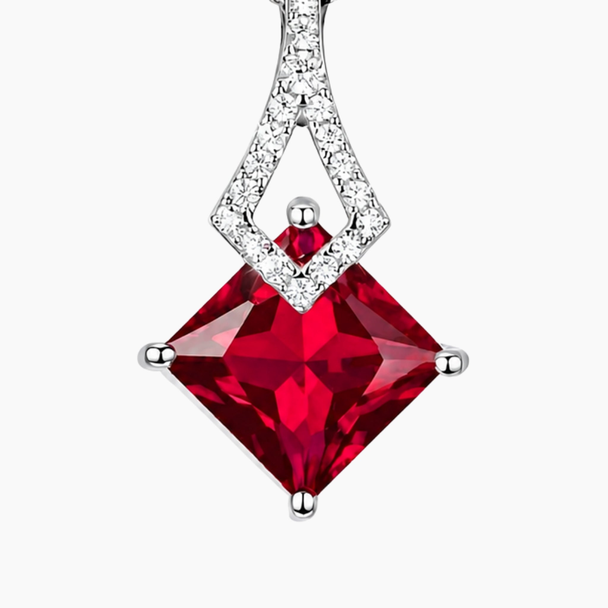 macro shor of princess cut ruby pendant