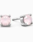 Rose Quartz Stud Earrings in Sterling Silver - Delicate Round Cut Gemstone Earrings
