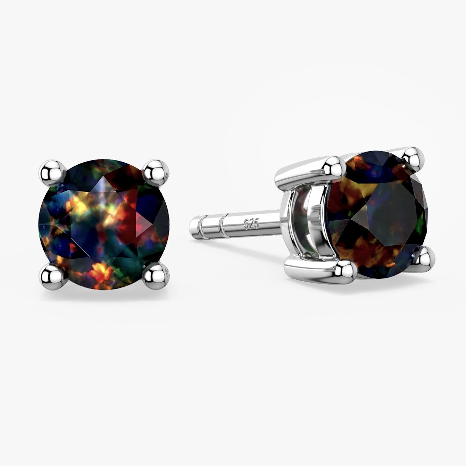 round shape black opal studs in grey background