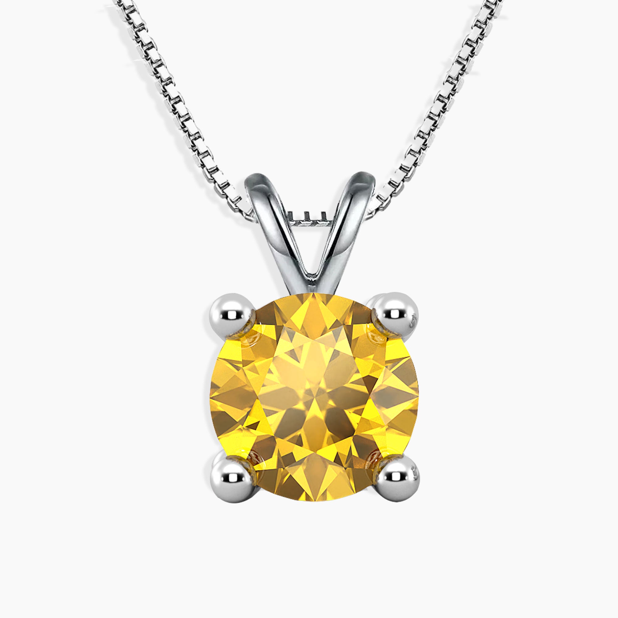 Round Shape Citrine Necklace in Sterling Silver – Natural Citrine Pendant