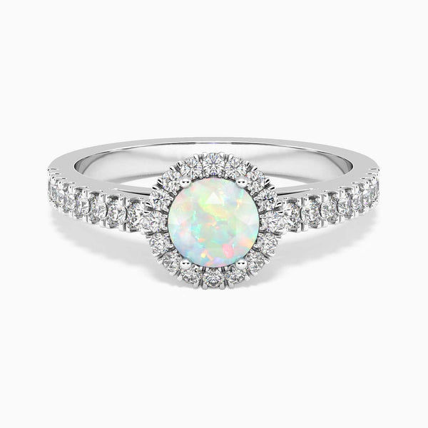 top view photo of round cut opal ring