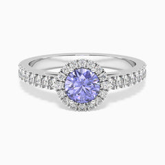 Classic Round Tanzanite Halo Ring in Sterling Silver