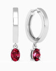 Oval Shape Ruby Round Hoop Drop Earrings in Silver - Irosk Australia ®