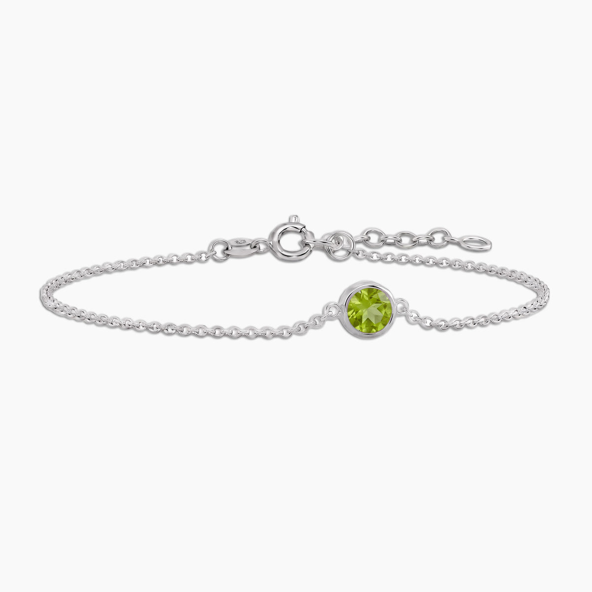 Peridot Round Solitaire Bracelet in Sterling Silver – August Birthstone | Irosk
