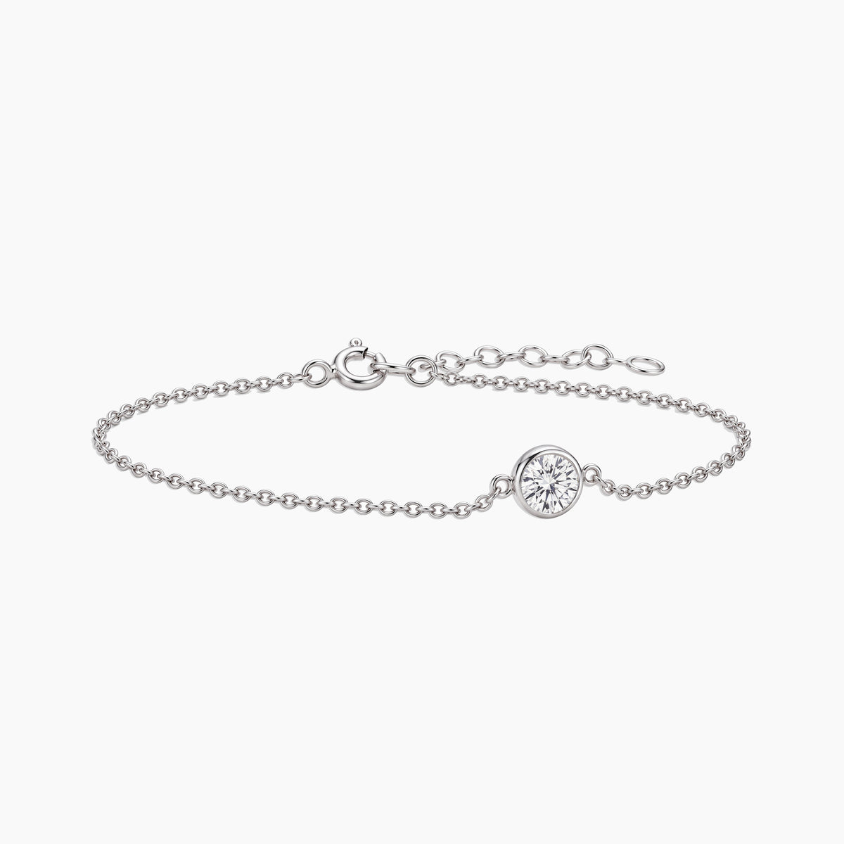 Moissanite Round Solitaire Bracelet in Sterling Silver – April Birthstone | Irosk