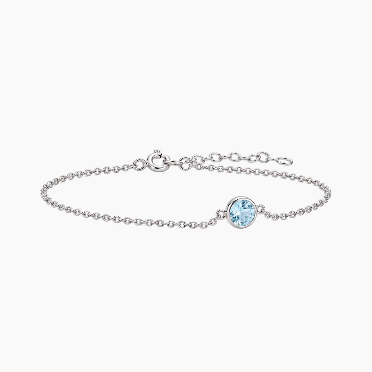 Aquamarine Round Solitaire Bracelet in Sterling Silver – March Birthstone | Irosk