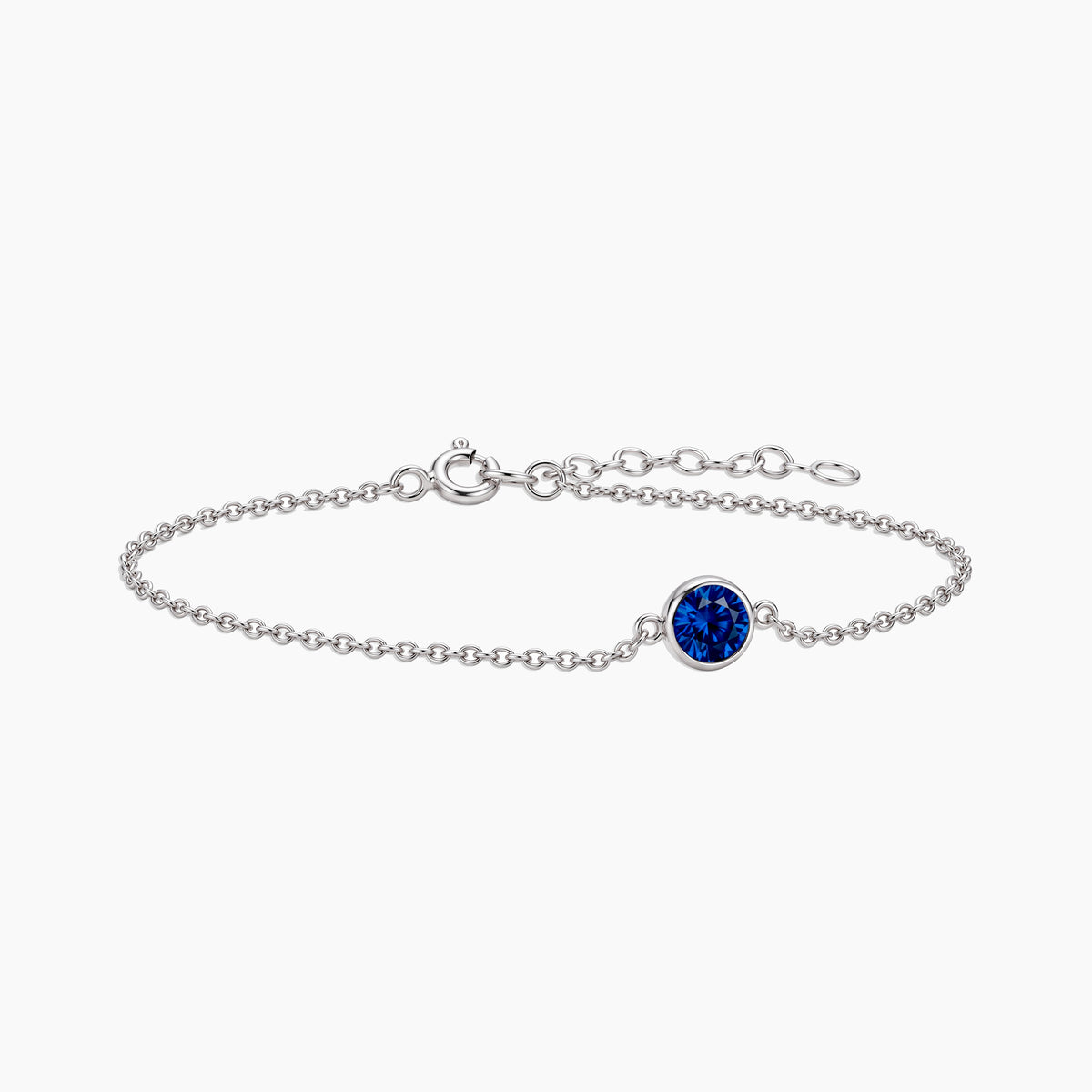 Lab Sapphire Round Solitaire Bracelet in Sterling Silver – September Birthstone | Irosk