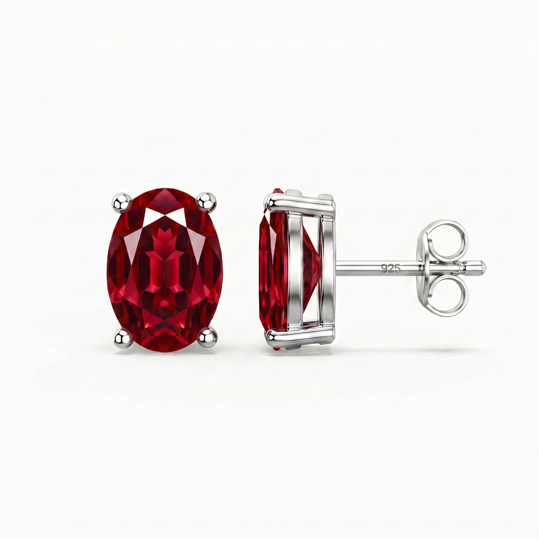 Ruby Oval Stud Earrings in Sterling Silver | Irosk