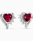 Ruby Heart shape Stud Earrings in sterling Silver