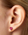 Heart Shape Stud Earrings in Sterling Silver -  Ruby