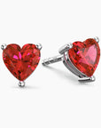 Heart Shape Stud Earrings in Sterling Silver -  Ruby