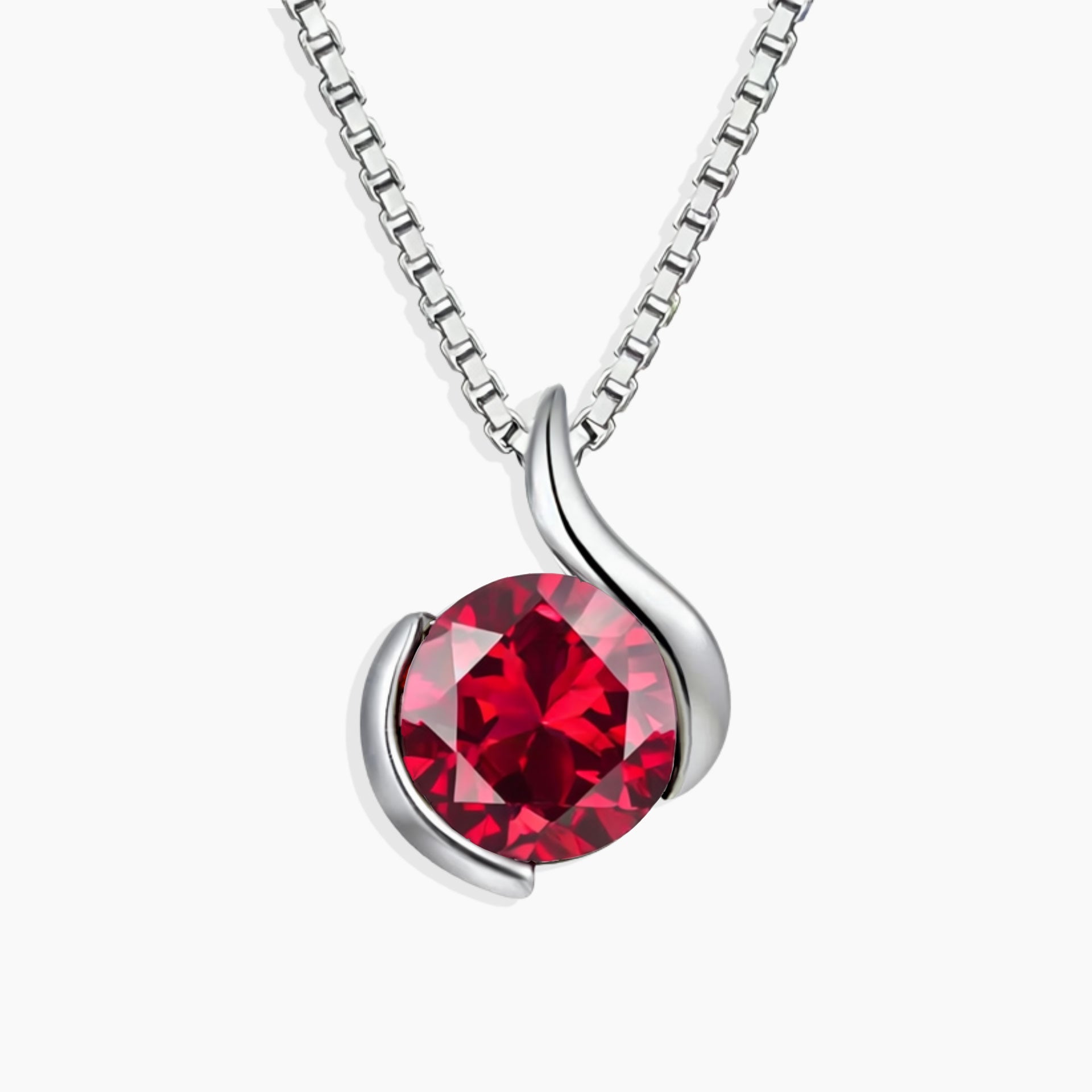 Round created ruby pendant necklace in semi bezel sterling silver – Irosk Australia