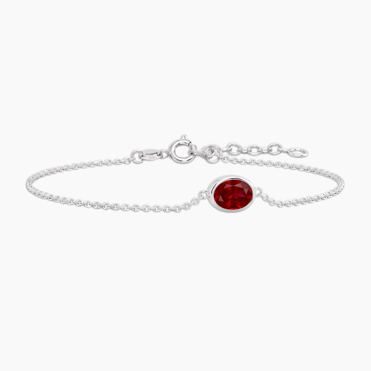 Lab Ruby Oval Solitaire Bracelet in Sterling Silver – July Birthstone | Irosk