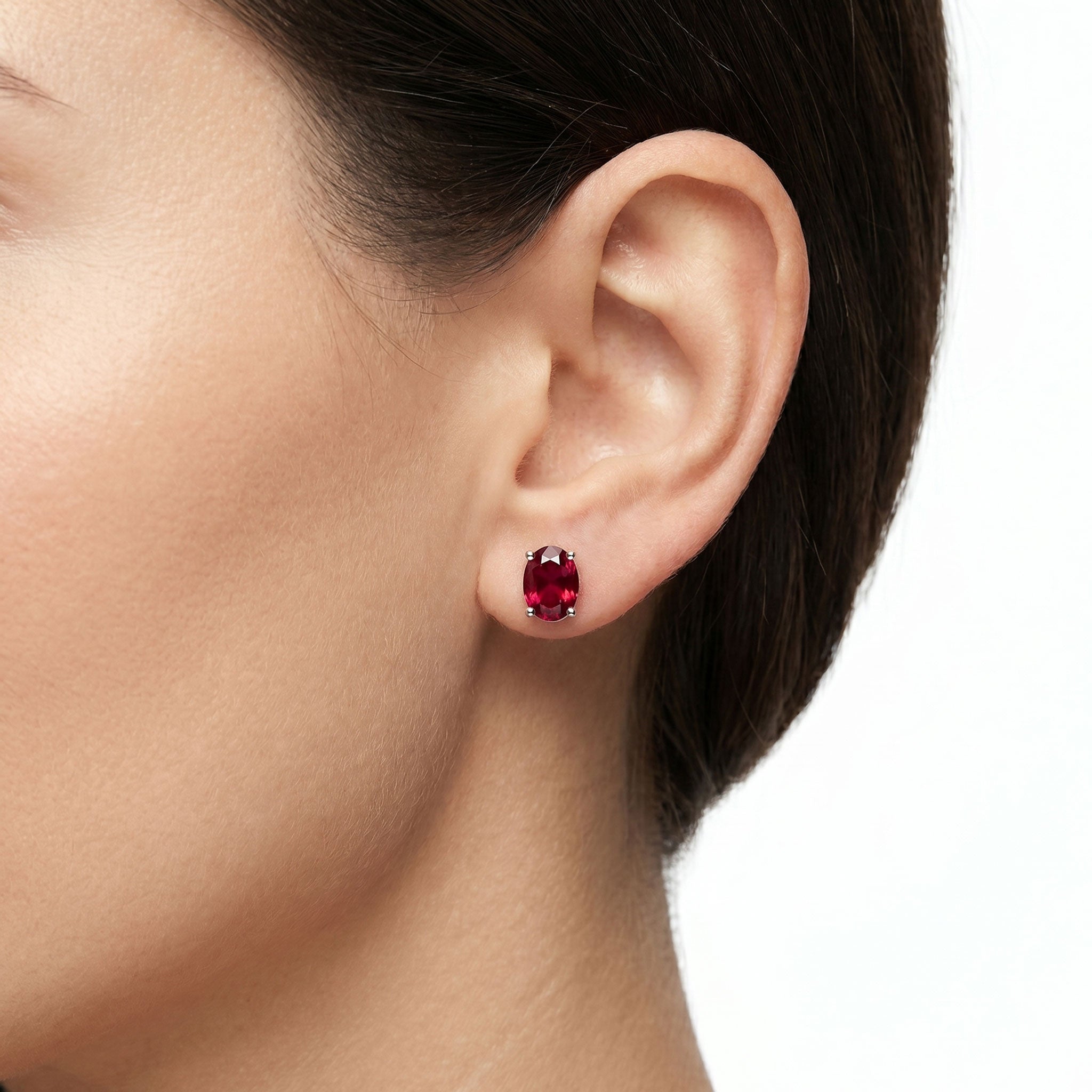 Ruby Oval Stud Earrings in Sterling Silver | Irosk