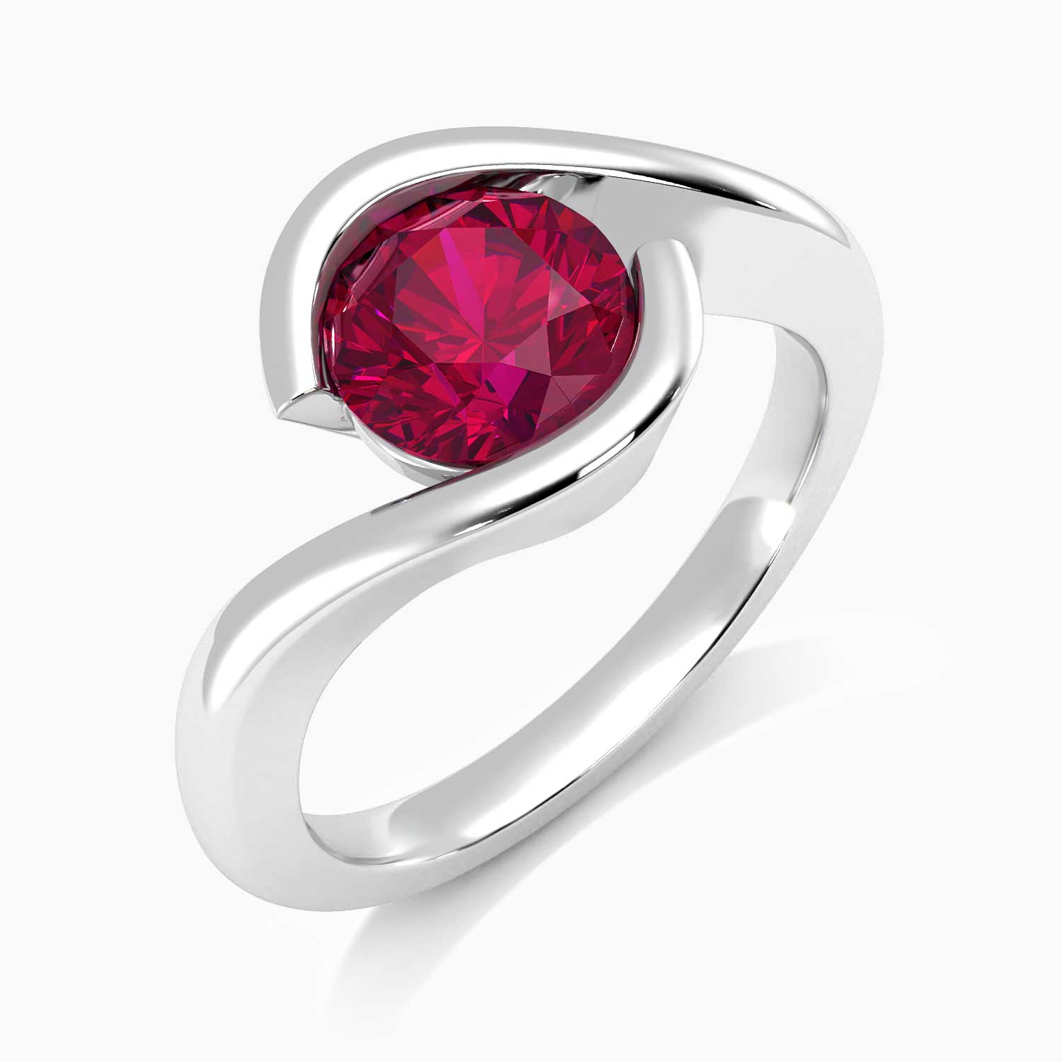 side view of the ring showing ruby gemstone and setting