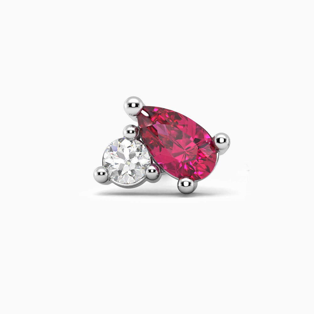 Single Petie Stud Ruby and Diamond Simulant - Irosk