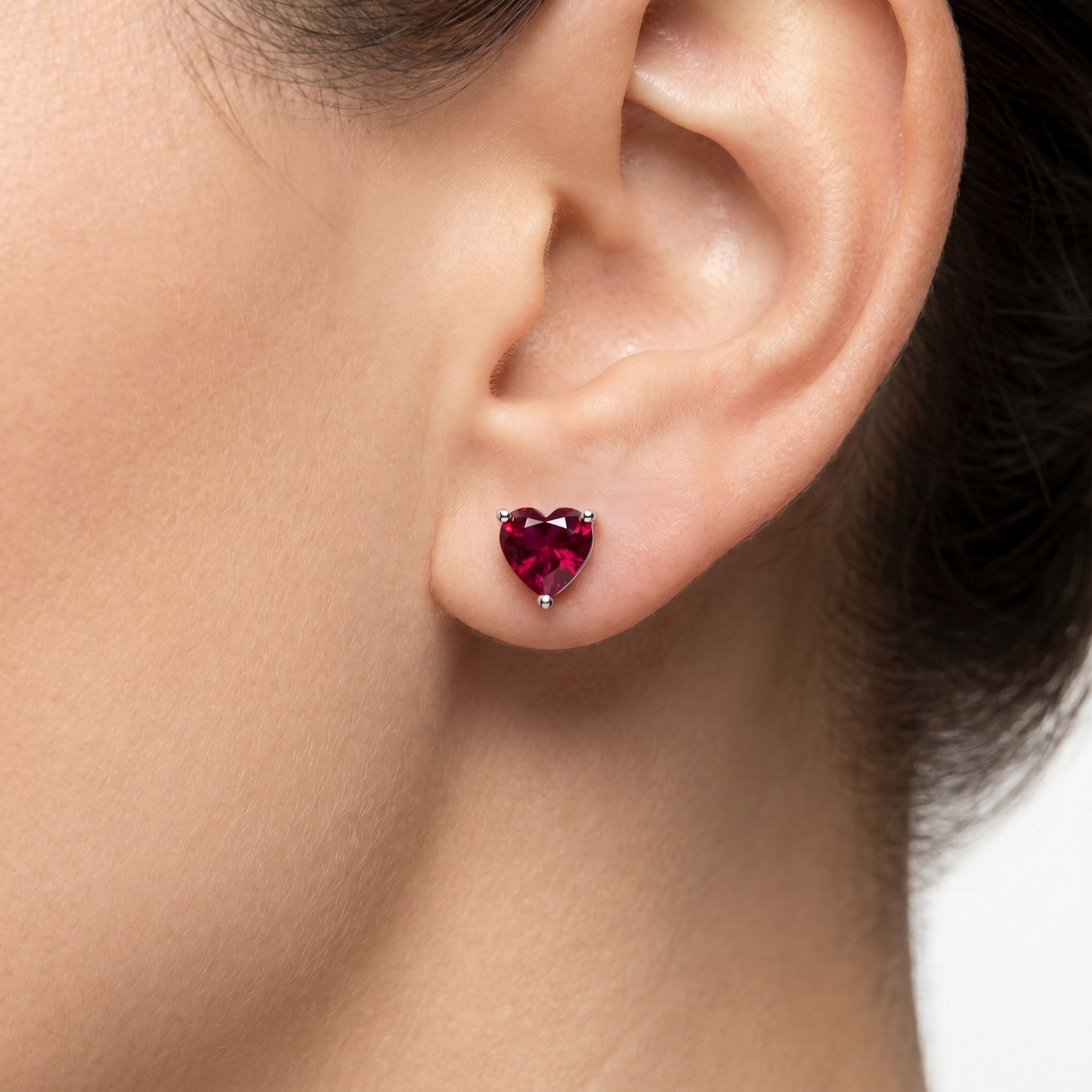 Ruby Heart Stud Earrings in Sterling Silver | Irosk